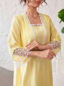 Yasmyna Romantic Lace Patchwork Ruffle Long Sleeve Loose Flowy Slimming Elegant Lady Date Dress - Yellow - View 8