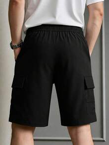 Manfinity Homme Men's Casual Solid Color Cargo Shorts, Summer - Black - View 2