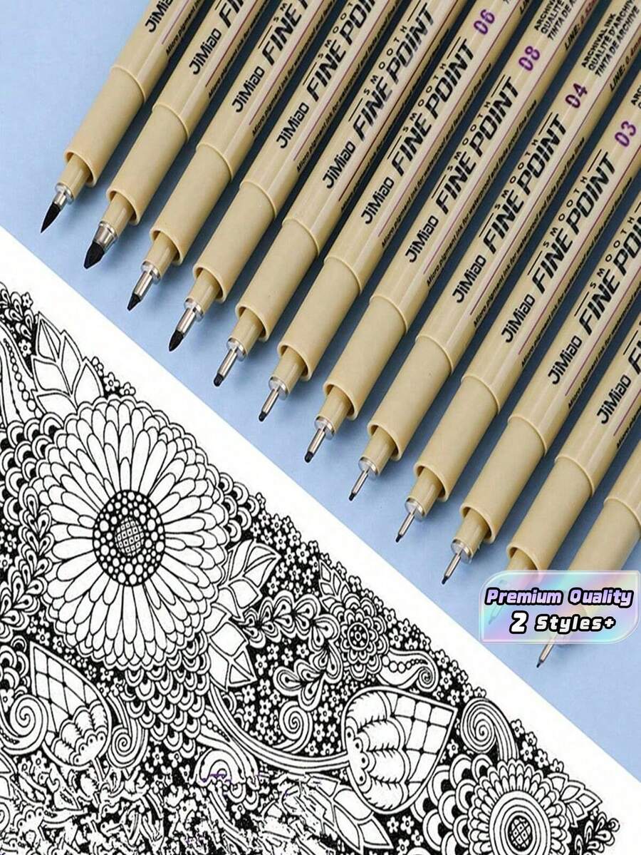 6/12pcs Waterproof Needle Tube Art Line Drawing Painting Marker Pens With Soft Head, Suitable For Architectural & Art Projects Back To School - Multicolor - View 1