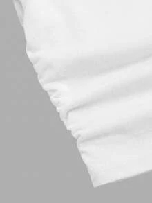 SHEIN Tween女孩新款時尚優雅純色休閒百搭抽褶腰部T恤 - 白色 - 查看 4