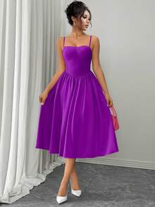 Rafferiza Vestido camiseta ajustado en la cintura con volantes en el bajo, versátil y de moda para una cita nocturna o fiesta, para otoño/invierno - Morado Violeta - Ver 5