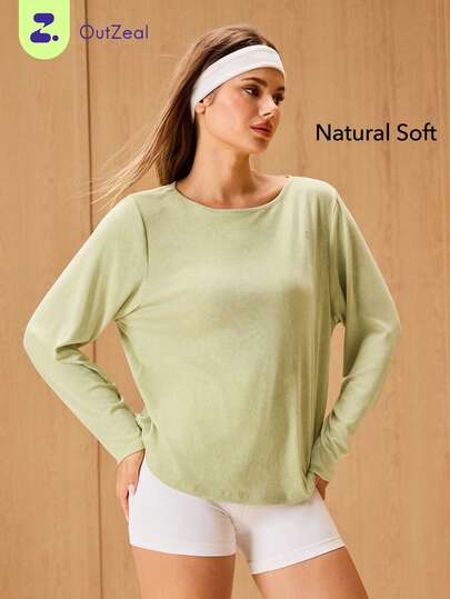 OutZeal Gym Top Women Sports Tee Casual Yoga Soft Loose Fit Long Sleeve Active Tops
