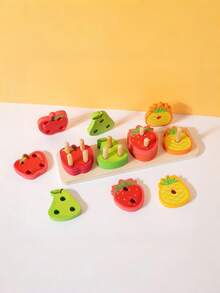 MINKOJA Wooden Fruit Stacking & Shape Sorting Toy – Educational Matching Game For Color & Fruit Recognition, Parent-Child Interaction - Multicolor - View 2