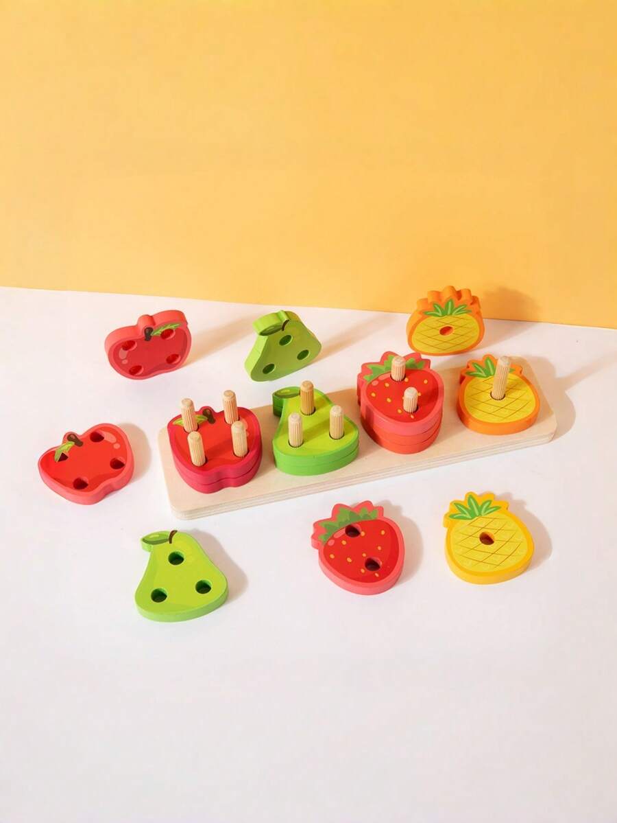 MINKOJA Wooden Fruit Stacking & Shape Sorting Toy – Educational Matching Game For Color & Fruit Recognition, Parent-Child Interaction