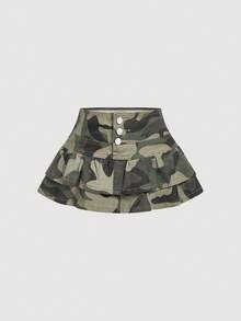 Sweetra 女士休闲迷彩印花迷你牛仔裙，夏季 - 軍綠色 - 查看 1