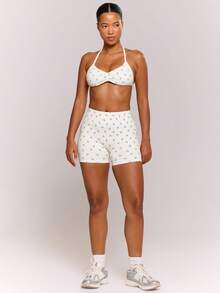 Musera Sport Cherry Print Scrunch Sports Bra Only Active Workout Gym Cute Pilates Fitness Daily - White - View 4