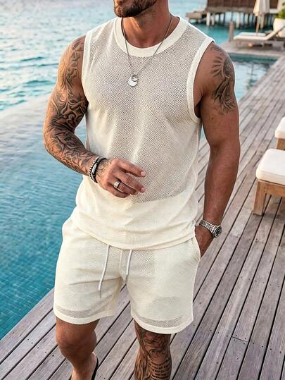VENTUSAIL Men's Solid Color Round Neck Tank Top And Drawstring Waist Shorts Set,Men Old Money,Daily Leisure, Weekend Trips, Outdoor Activities, Travel Expeditions, Relaxed Work Environments Or Semi-Formal Occasions, Boyfriend/Husband Gift, Anniversary /Birthday Gift Party Summer Vacation Holiday,Wedding,Spring To Summer,Easter,Y2k,Vintage,Festival,Men's Breathable Mesh Tank Top And Shorts Set Lightweight Summer Outfit,Young La Gym Clothes Men,Young Men Outfit Sets,Young Mens Clothing