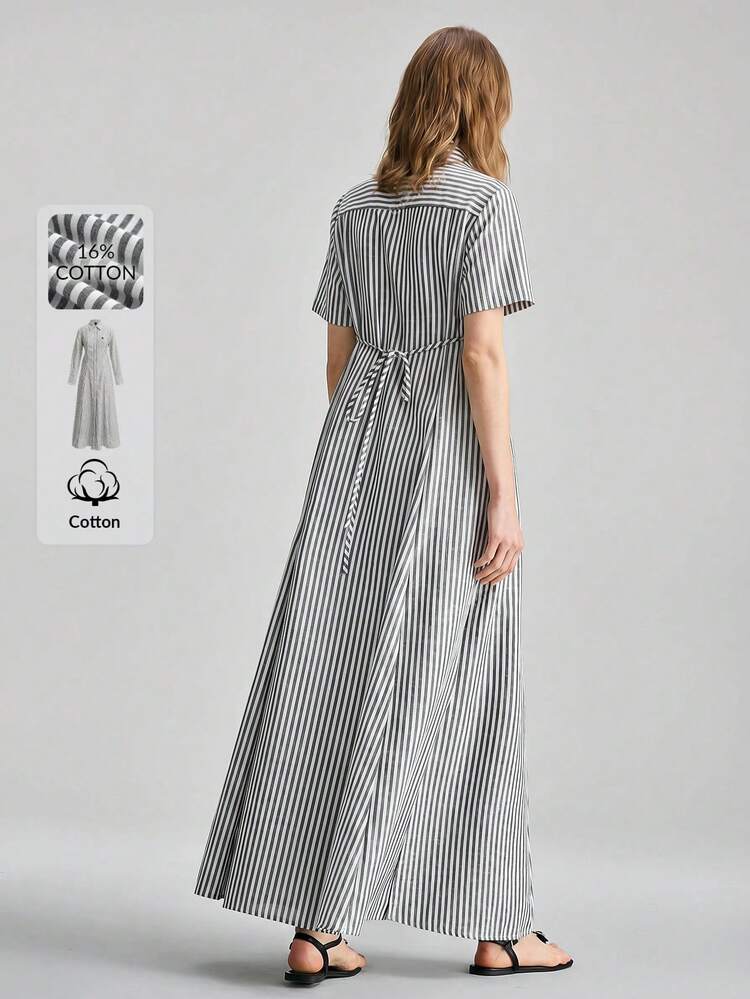 Women's Black And White Checkered Summer Classy Vacation Maxi Dress,Short Sleeve Collared Loose Fit A-Line Shirt Dress,Office Business Casual Wear