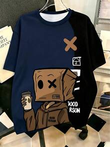 Manfinity Joysei Duck Pattern Print Design On Abdominal Muscles, Men's Fashionable Summer Casual Sportswear, Men's Top - Navy Blue - View 3