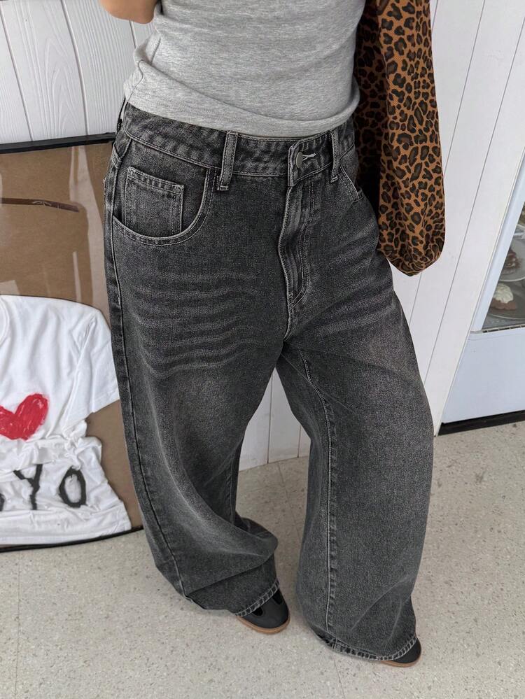 Distressed Washed Star Rhinestone Embellished Loose Casual Vacation Summer Jeans For Women