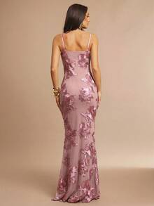Fitted Strappy Dress With 3D Floral Print - Clear - View 2