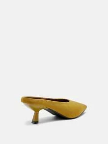 Bholvia Giày sandal bít mũi kiểu Pháp màu vàng cho nữ, sandal cao gót nhọn màu vàng, hở gót, kiểu dáng thanh lịch, thích hợp cho mùa hè. - Màu vàng - Xem 8
