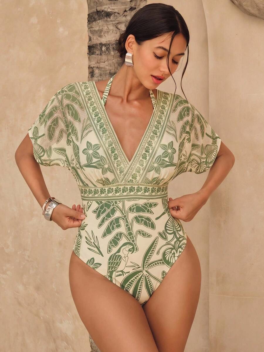 Swim Chiccia Women's South American BOHO Pattern Print Mesh Tummy Control One-Piece Swimsuit - Multicolor - View 1