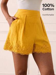 Lilora Quần short cotton nữ kiểu dáng thanh lịch mới, thời trang cao cấp, đa năng, phù hợp cho đi làm, dạo phố hàng ngày, tụ họp, hẹn hò, tiệc tùng, thư giãn, dã ngoại, kỳ nghỉ, du lịch mùa hè. - Màu vàng - Xem 3