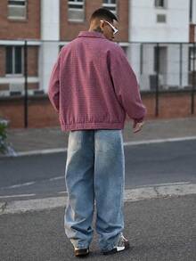 Devon Thys Áo khoác thường ngày nam, Áo khoác dáng rộng INS Streetwear Hip Hop kẻ sọc có khóa kéo, Phù hợp với mọi mùa, Phù hợp cho lễ hội âm nhạc và phối đồ hàng ngày, Quà tặng bạn trai/chồng, Y2K - Đỏ - Xem 4