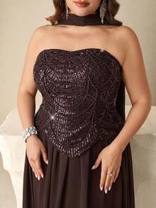 Coutiva Elegant Sequin Embellished Dress, High-End Formal Gown For Banquet And Party - Brown - View 4