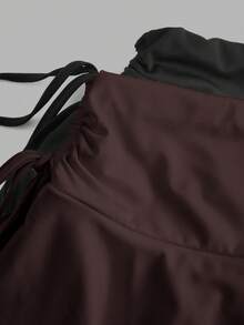 SHEIN EZwear 两件套加大码灰色、黑色、巧克力棕色休闲半身裙套装，春夏款 - 巧克力棕 - 查看 6