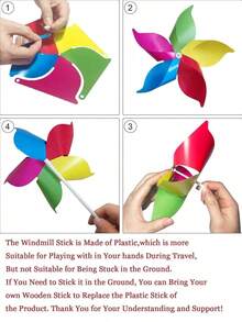 8/12/15/30pcs/Set Colorful Windmill Set, DIY Windmill Set, Plastic Material, Garden Decor, Suitable For Outdoor Parties, Yards, Farms And Parks - one size fits all - View 7