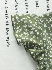 Emery Rose Kids Emery Rose Kids Váy thường ngày cổ chữ V họa tiết hoa nhí cho bé gái - màu xanh lá - Xem 11