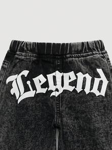 SHEIN Quần jean denim dáng rộng, họa tiết rằn ri bạc màu, túi hộp, phong cách đường phố cho bé trai, thích hợp cho mùa thu/đông. - màu đen - Xem 3