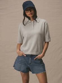 MUSERA Áo polo dáng rộng, cổ bẻ, tay rộng, thích hợp cho mùa xuân hè, đi nghỉ mát, dạo phố, sân bay, mùa đông, đi làm, công sở, thanh lịch. - Xám - Xem 2