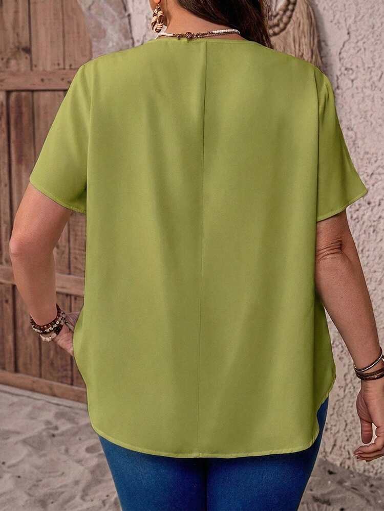 Plus Size V-Neck Ruched Summer Short Sleeve Casual Solid Dressy Top,Country Casual Vacation Outfits Woman,Simple And Fashionable For Everyday Wear,Summer Tops Women,Summer Outfits For Women