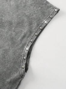 Manfinity EMRG Men's Casual Streetwear Loose Sleeveless Top, Street Style With Handcrafted Rhinestone Embellishment Rave Grey Summer - Grey - View 4