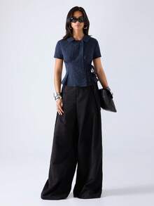 LYSMO Áo khoác blazer nữ kẻ sọc xếp ly, kiểu dáng thường ngày, đa năng, nhẹ nhàng, thích hợp mặc hàng ngày. - Màu xanh hải quân - Xem 3