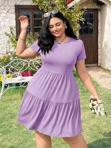 Solflare Plus Size Women's Casual Summer Vacation & Commute Solid Color Short Sleeve Dress - Mauve Purple - View 5