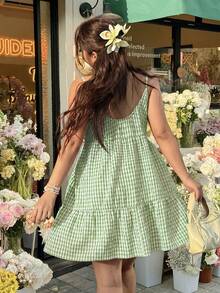 GalTyme Plus Size Spaghetti Strap Backless Summer Dress - Olive Green - View 2