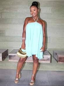 Steph T Women's Chiffon Layered Ruffle Sleeveless Mini Dress Party Elegant - Blue - View 1