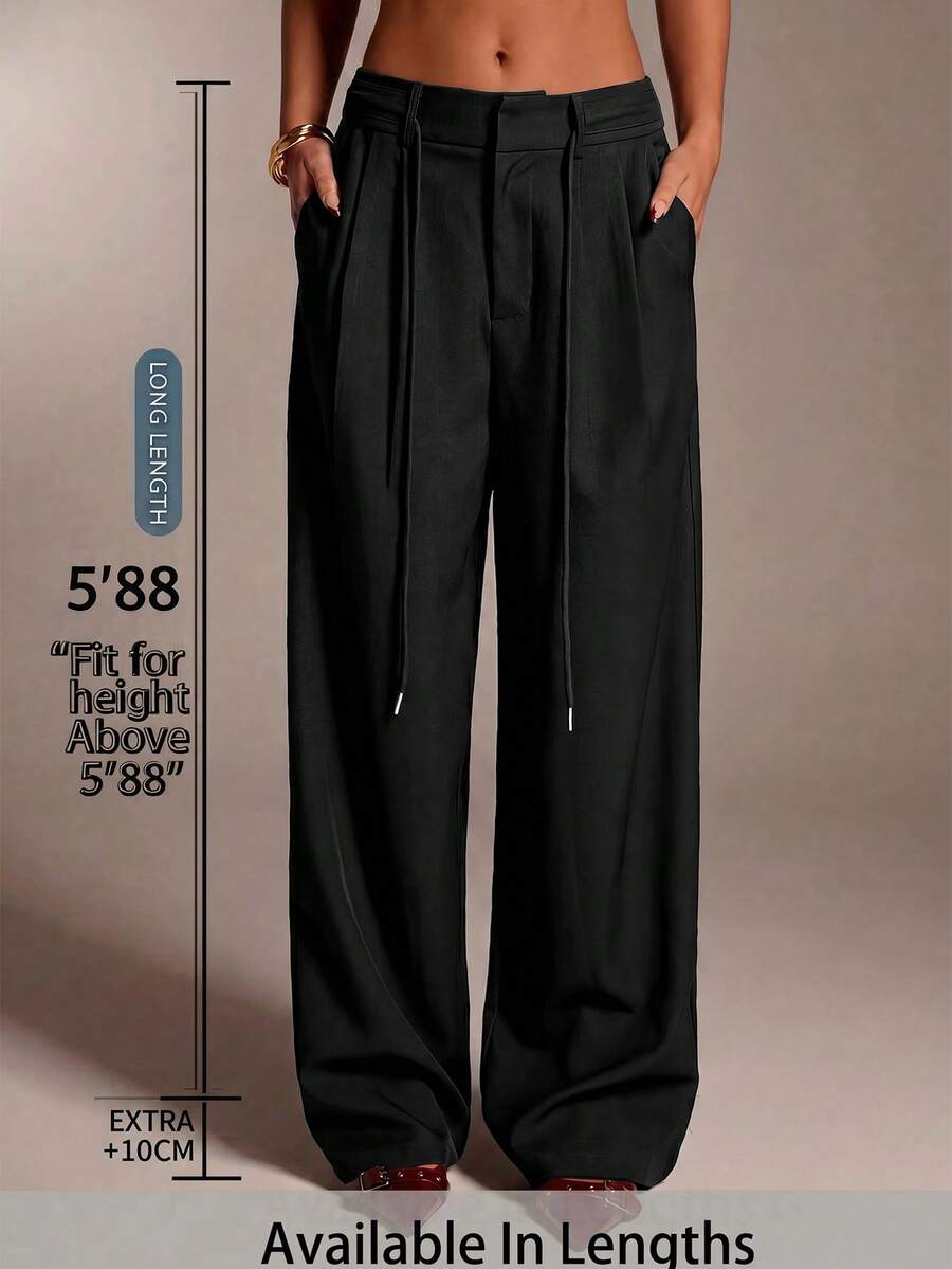 SHEIN Tall CURVE CURVE 大尺碼女款高個子寬腿褲，高腰黑色休閒辦公度假長褲，日常商務休閒優雅秋季款