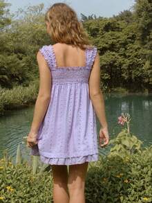 WESTFADE Robe mini à encolure en cœur sans manches, à volants superposés et à motif floral ajouré - Prune - Voir 2