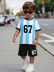 [Random 3 Sets,Send 1 Sets] Young Boy Casual Simple T-Shirt Set Summer Outfits Toddlers Boys Football Soccer Uniform Running Athletics Jogging Outfits - White - View 4