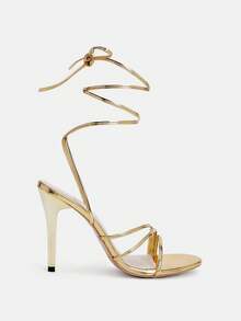 Glitzique Spring/Summer New Fashion White Lace-Up High Heel Sandals For Women - Gold - View 2