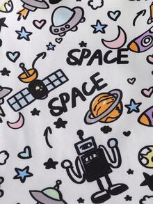 [1 Set Random] Baby Boy Round Neck Short Sleeve & Shorts Multi-Color Car Cloud Print Snug Fit Pajamas Soft Knit Summer Casual Homewear - Multicolor - View 5