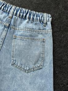 Pantalones cortos vaqueros sueltos con agujeros de estilo casual y vintage Y2K para adolescentes, ropa de calle y atuendos de primavera a verano para festivales y ropa de calle para adolescentes - Azul - Ver 4
