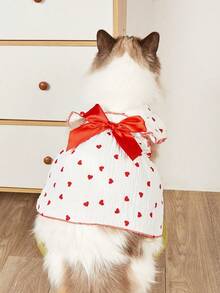 PETSIN One Piece Of Cute & Romantic Pet Dress With Heart-Patterned Harness And Ruffled Edges - Red - View 7