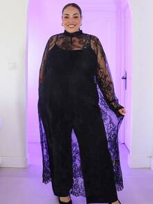 Pretty and Ole Vestido negro de encaje estilo bohemio y vintage de talla grande, elegante y versátil para uso diario, nuevo vestido de fiesta de primavera para mujeres - Negro - Ver 5
