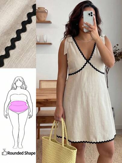 Enliva Plus-Size Sleeveless Color-Blocked Short Dress, Stylish And Casual Summer Vacation Style, Suitable Compatible With Apple-Shaped And Round-Figured Women.