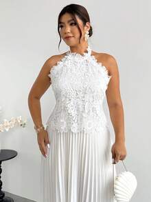 Firerie Đầm đi biển dáng suông, cổ yếm, hở lưng, thoải mái, thanh lịch, cỡ lớn, thích hợp cho kỳ nghỉ xuân/hè. - trắng - Xem 2