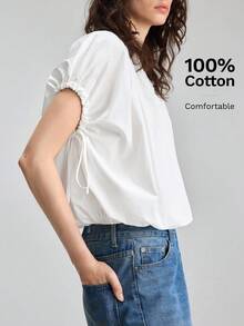 Ontre Women's Solid V-Neck Casual Versatile Daily Wear Top - White - View 4