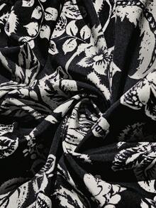 Breezaya Women's Tropical Plant Print Pocket Drawstring Waist Tapered Leg Pants, Spring/Summer - Black - View 3