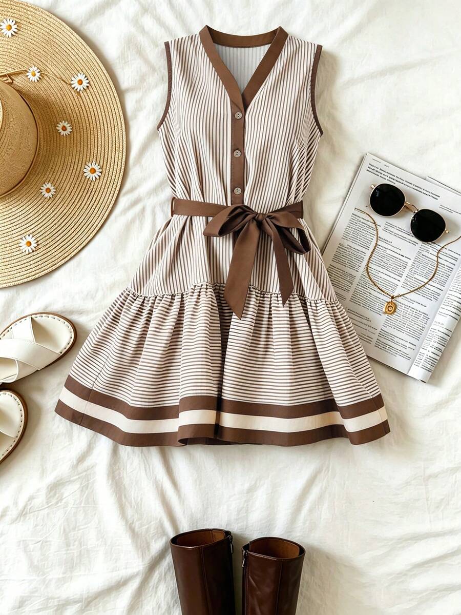 SHEIN Franclia Váy ngắn nữ - Cà phê nâu - Xem 1