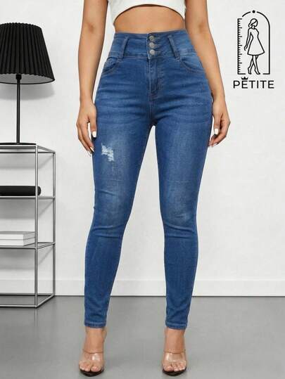 Jean mezclilla corte colombiano petite tiro alto ajuste skinny casual