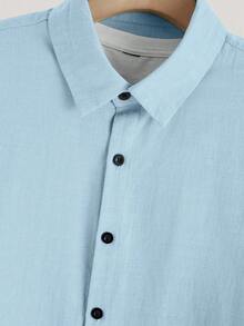 Manfinity Homme Men's Solid Color Short Sleeve Shirt And Pants Casual Suit, Ceremony - Baby Blue - View 4