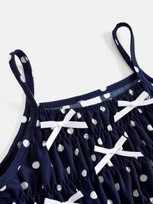 SHEIN 两件套女童雪纺波点吊带背心和宽松休闲裤套装 - 藍色 - 查看 6