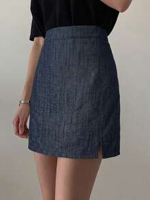 Minifalda sólida de uso casual y versátil para uso diario - Azul - Ver 9