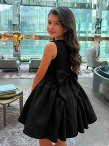Kids Young Girl Woven Solid Color Square Neck Casual Sleeveless Dress N O Ne 7th Birthday Summer - Black - View 1