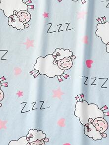 Young Girls' White & Pink Cute Rabbit Print Knit Camisole Dress 2 Pieces Pajama Set - Multicolor - View 7